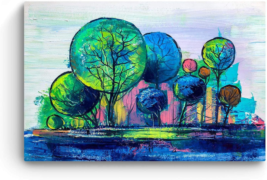 Startonight Bilder Regenbogen Bäume Blaue Grüne, Leinwandbilder Moderne Kunst, Abstrakte Wanddeko Ku