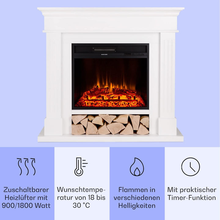 Klarstein Deko Kamin mit LED-Flammen, Elektro-Kamin mit Heizung und Kaminfeuer, 1800W Elektrischer K