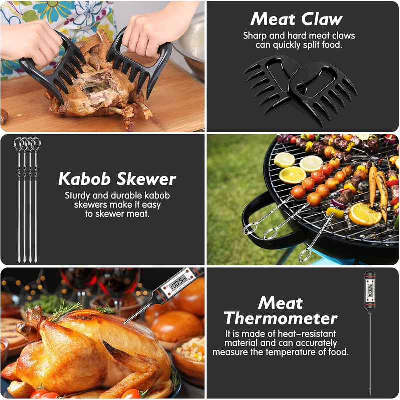 AISITIN BBQ Grillbesteck Tool Set 25er mit Bambusstab, Grill Zubehör Geschenk für Männer mit Grillko