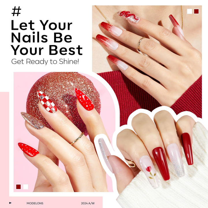Modelones UV Nagellack Set 32 Pcs, 28 Farben Rosa Rot Weiss Grün, UV Nagellack für Sommer mit Base C