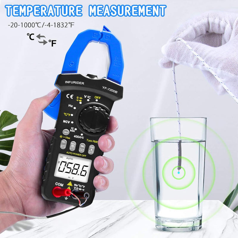 Clamp Meter Zangenmultimeter, INFURIDER YF-7200B TRMS Auto-Ranging Strommesszange Zangenmessgerät fü