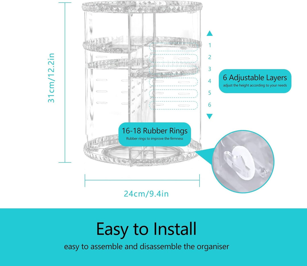 Make Up Kosmetik Organizer 360° Drehbar Kosmetische Aufbewahrungsbox Grosse Kapazität Transparent Ro