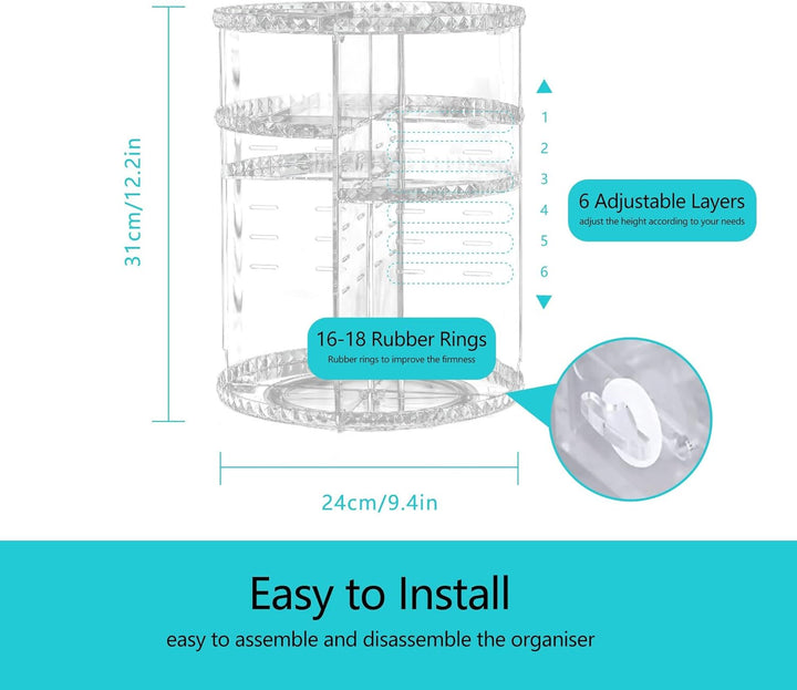Make Up Kosmetik Organizer 360° Drehbar Kosmetische Aufbewahrungsbox Grosse Kapazität Transparent Ro