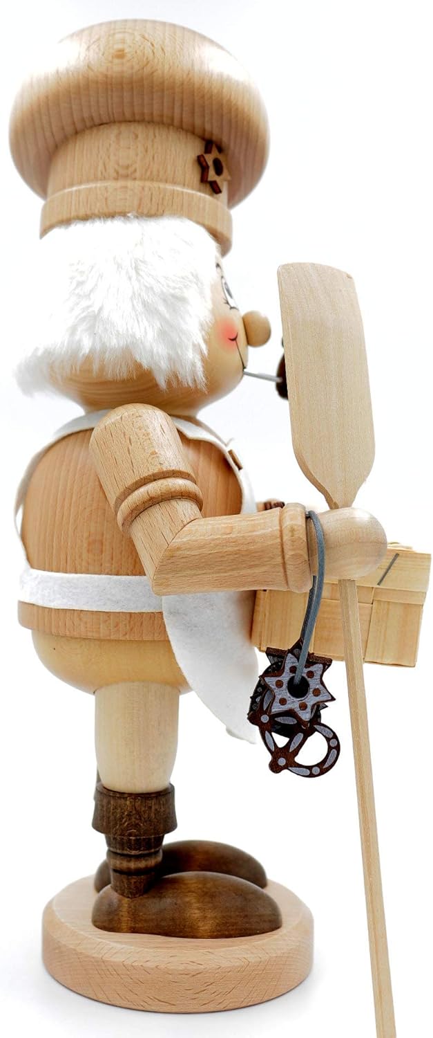 Kuhnert - Original Erzgebirgische Holzkunst Räuchermann Räucherfigur Wichtel 33cm - Bäcker Natur