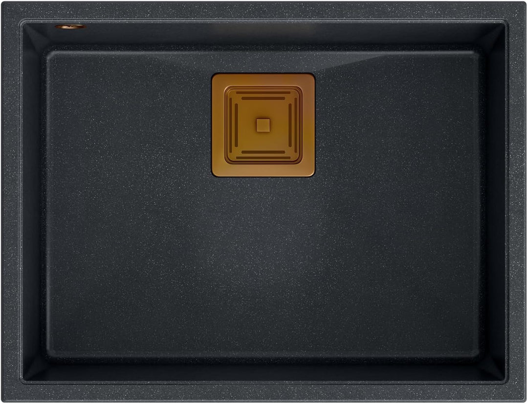 Einbeckenspüle Granitspüle Spüle Küche | Grösse 55 x 42 x 22,5 cm Farbe: Schwarz & Kupfer | DAVID 50