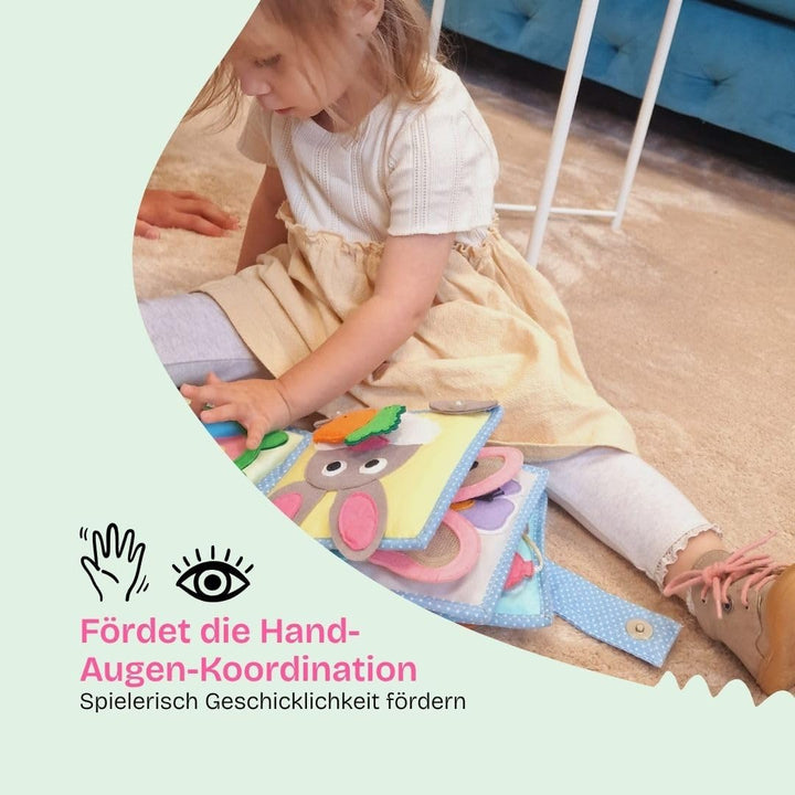 Jolly Designs – Kleine Biene - Mini Quiet Book – Montessori Spielzeug ab 6 Monaten – Motorik & Senso