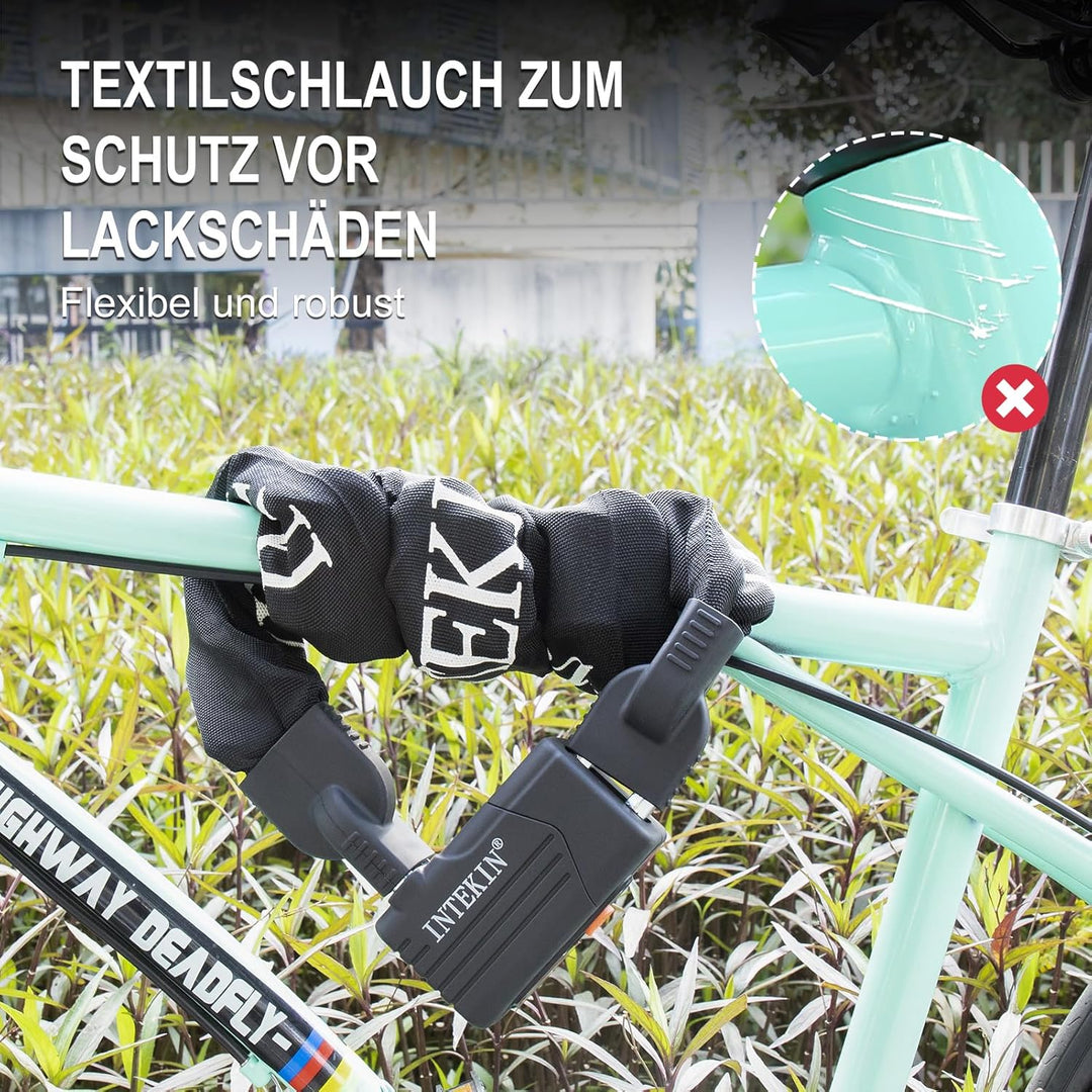 INTEKIN Motorradschloss Hohe Sicherheit, 120cm lang 10mm stark Stahl Kettenschloss, schwer Fahrradsc
