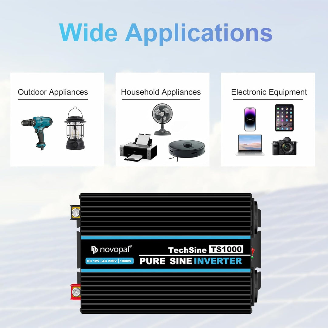 novopal 1000W KFZ Reiner Sinus Spannungswandler-Auto Wechselrichter 12v auf 230v Umwandler-Inverter