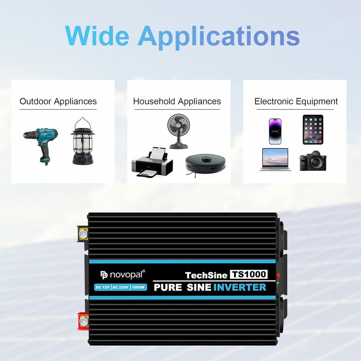 novopal 1000W KFZ Reiner Sinus Spannungswandler-Auto Wechselrichter 12v auf 230v Umwandler-Inverter