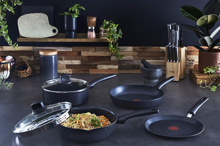 Tefal G28104 Black Stone Bratpfanne 24 cm | Mineralia+ Antihaftversiegelung | sicher | Thermo-Signal