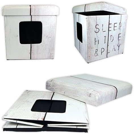 D&D 434-431603 Katzenhöhle/Hocker Ottoman Sleep, Hide, Play, weiss white L, white L