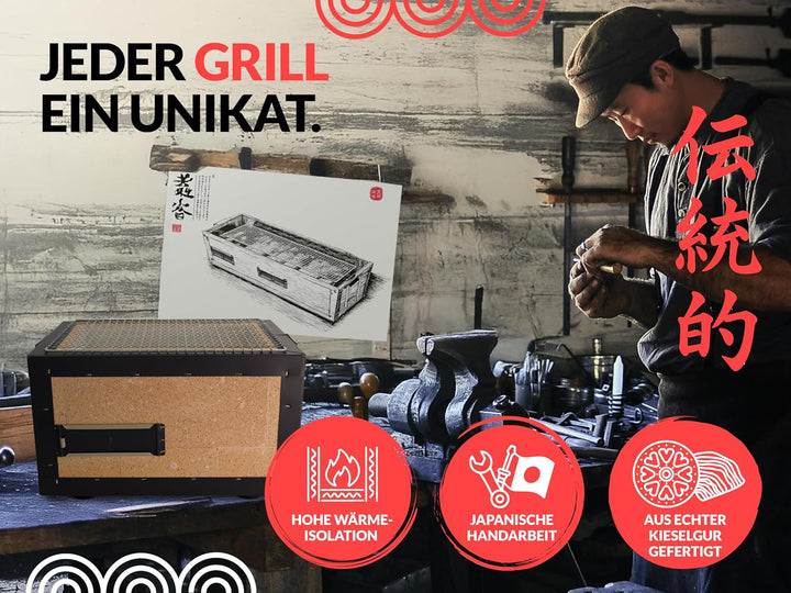 Konro Grill – traditioneller japanischer Holzkohlegrill aus natürlichem Diatomit Sedimentgestein – i