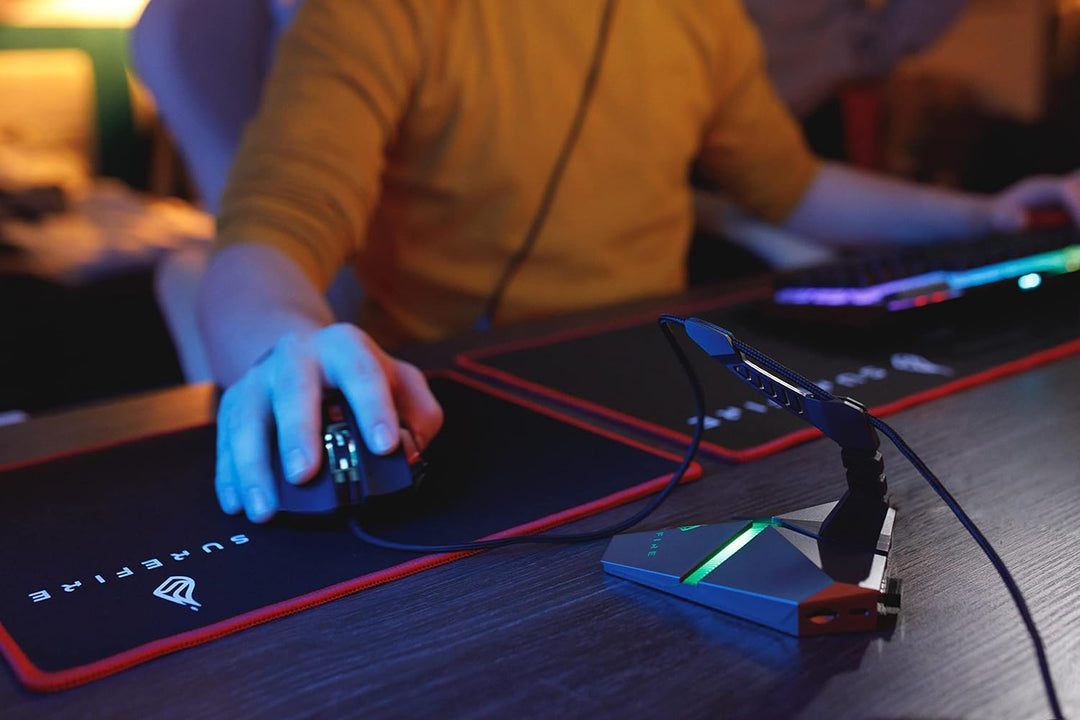 SureFire Axis Gaming Hub - Maus Bungee RGB mit 3x USB 3.2 Gen 1 Anschl├╝ssen, Mauskabelhalter, micro