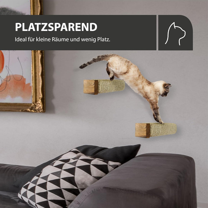 Rohrschneider Katzentreppe für Katzenwand | Kletterwand Katzen Holz GEFLAMMT | Wandelemente | Kratzs
