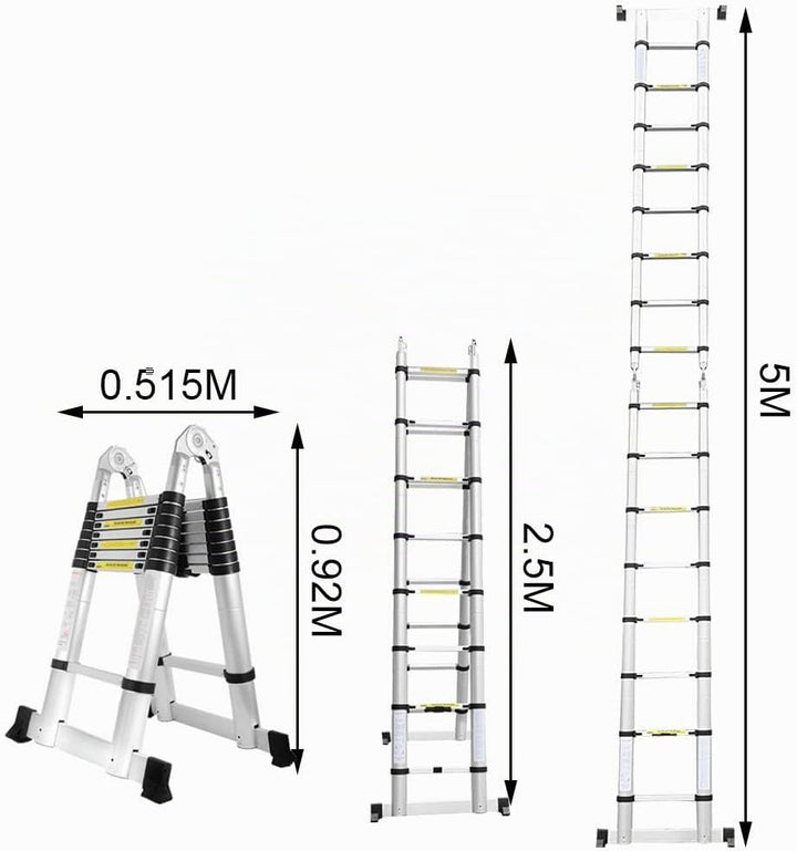 Eulenke 5M (2,5+2,5M) Teleskopleiter - Rutschfester Multifunktionsleiter 150 kg Belastbarkeit - Alul