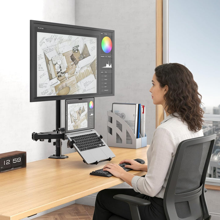 PUTORSEN Monitor Halterung mit Laptop Arm für 17 bis 49 Zoll Bildschirm und Notebook bis zu 17 Zoll,