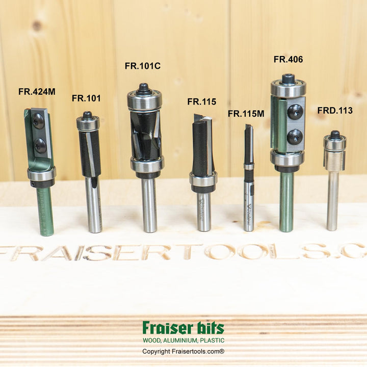 Fraiser Bündigfräser mit Anlaufring unten - 2 HM-Schneiden, Schnitthöhe 50 mm, Schaft 12 mm - für Ob