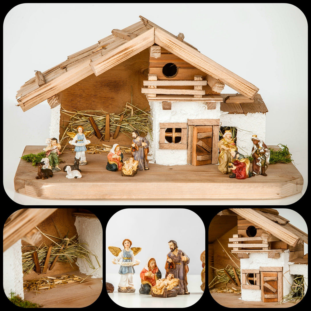 Grosse Weihnachtskrippe Krippe-(W17+KF7)- mit Figuren ca. 6 cm- Krippenstall Weihnachten-Weihnachtsk