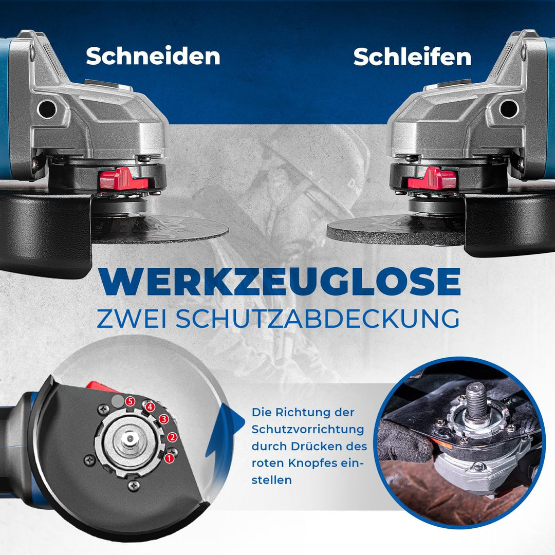 DongCheng Akku-Winkelschleifer 18V, Ø 125mm, 1000W, bürstenloser Motor, 3 Drehzahlstufen, Schnellspa