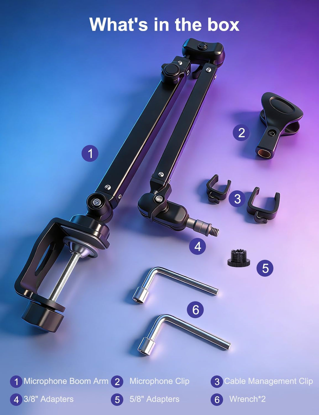 Kairiyard Mikrofonarm Boom Arm,Flach Verstellbarer Stangen Mikrofon Ständer mit Mikrofonclip,360° dr