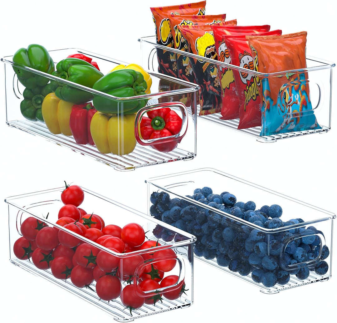 FINEW Kühlschrank Organizer 4er Set, Stapelbar Küchen Aufbewahrungsbox, Klein Kühlschrank Boxen mit