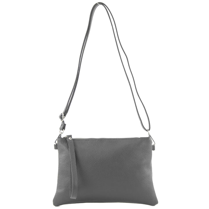 modamoda de - T186 - ital. Clutch Umhängetasche Leder Medium Graphitgrau, Graphitgrau