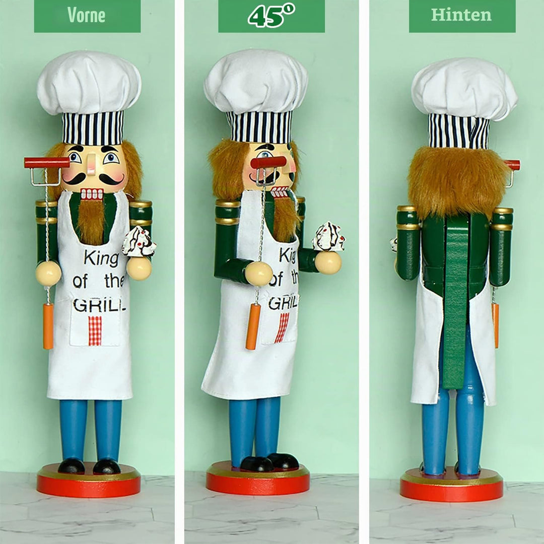 AULUDA 38,1 cm Weihnachts-Dekorativer Nussknacker, Koch mit Grillgabel und Kuchen, handgefertigte Ho