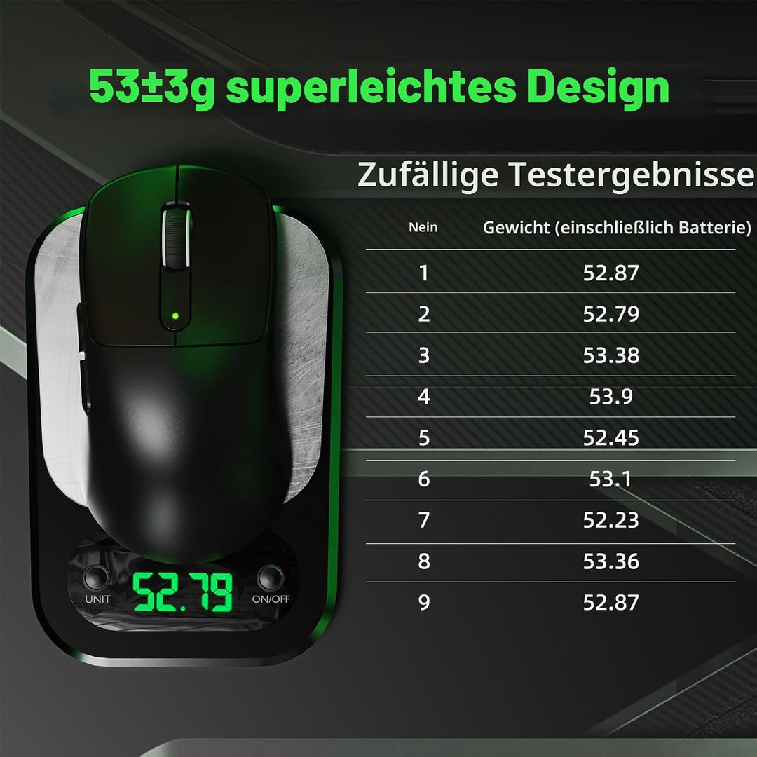 ATTACK SHARK V5 Kabellose Gaming Maus 53g, 20000 FPS, Optische Schalter, PAW3950MAX 42K DPI Sensor,