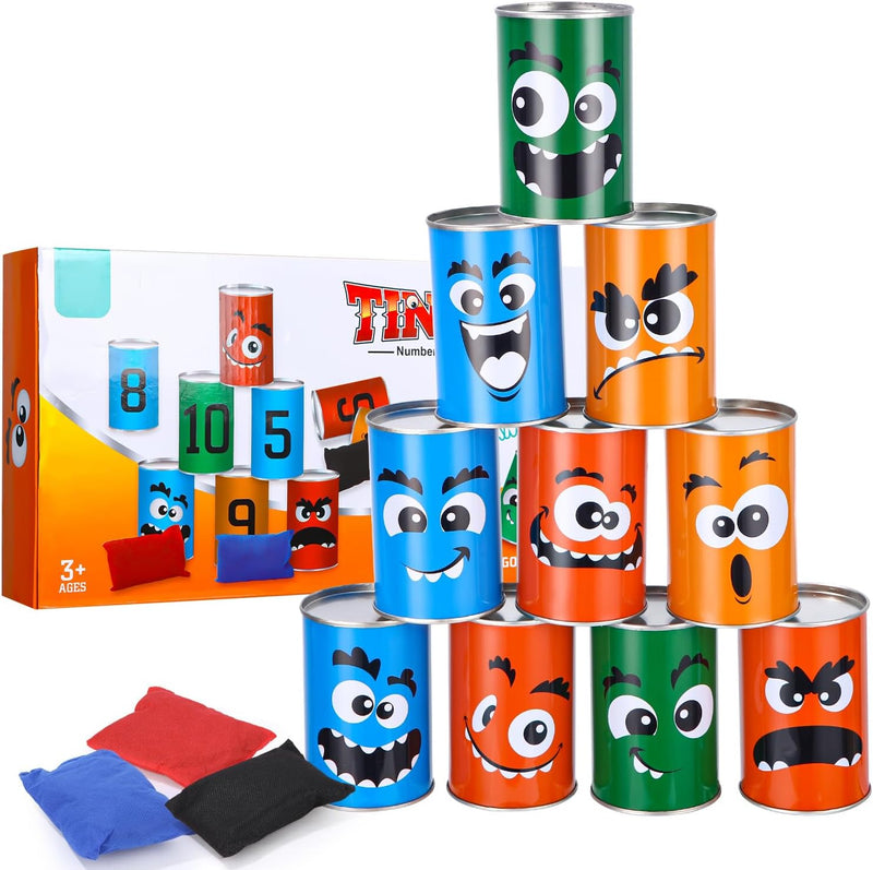 Dosenwerfen Kinder, 10 Dosen und 3 Bean Bags Wurfspiel, Kinder Gartenspiele, Outdoorspiele Kinder, K