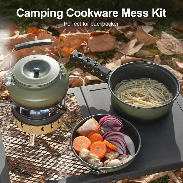 Odoland 5pcs Camping Geschirr Set, Antihaft-Leichtgewicht Topf Pfanne Kettle Set mit einem abnehmbar