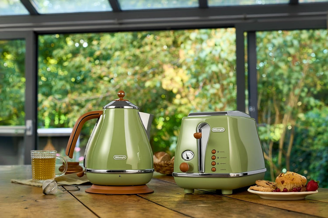 De'Longhi Wasserkocher Icona Vintage KBOV2001.GR - 1,7 l mit Wasserstandsanzeige und 360° Basis, Ede