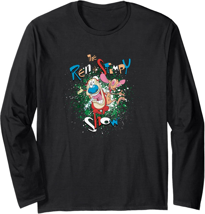 Ren and Stimpy Green Splatter Paint Langarmshirt