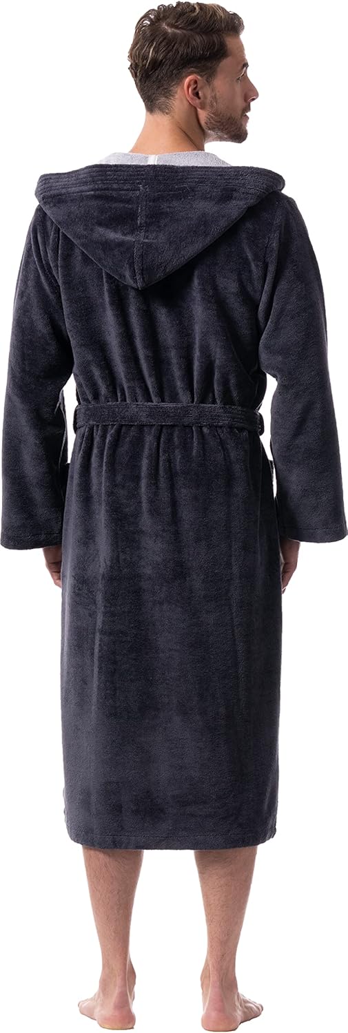 Morgenstern Bademantel Herren mit Kapuze Luxus Frottee Velours Lang L Grau, L Grau