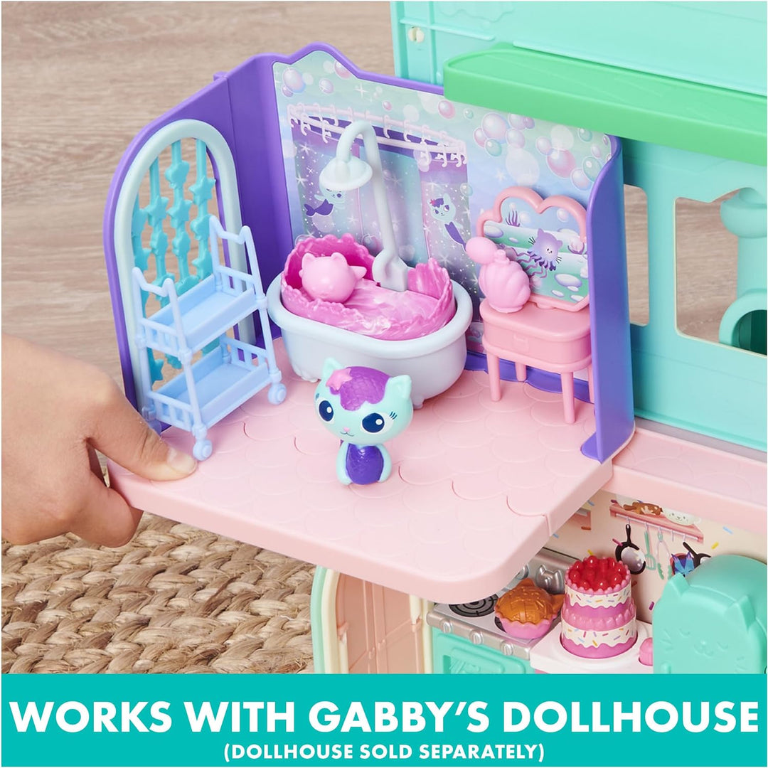 Cuffie In“Gabby's Dollhouse, Primp and Pamper Badezimmer mit Mercat Figur, 3 Zubehörteile, 3 Möbel u