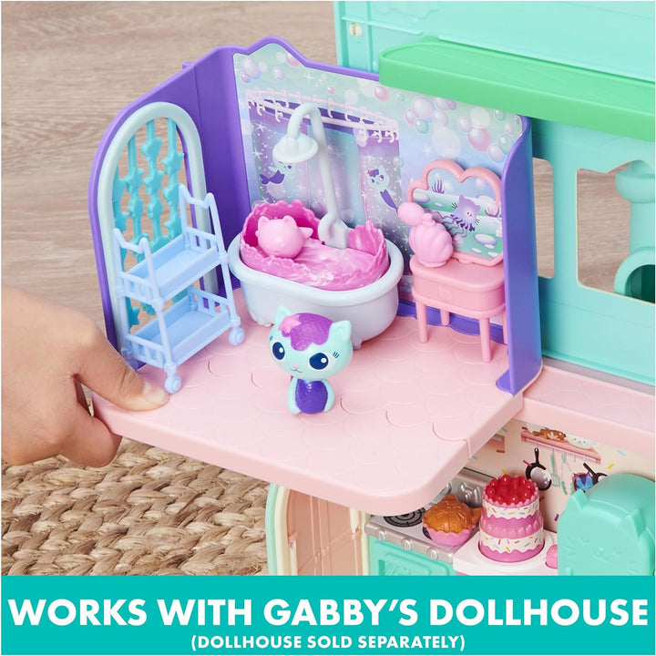 Cuffie In“Gabby's Dollhouse, Primp and Pamper Badezimmer mit Mercat Figur, 3 Zubehörteile, 3 Möbel u