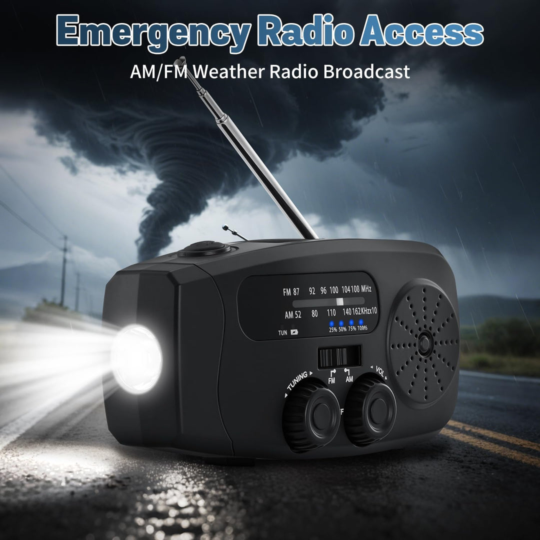Kurbelradio, Radio mit Kurbel und Solar Notfall Ausrüstung, Notfallradio Emergency 2000mAh Power Ban