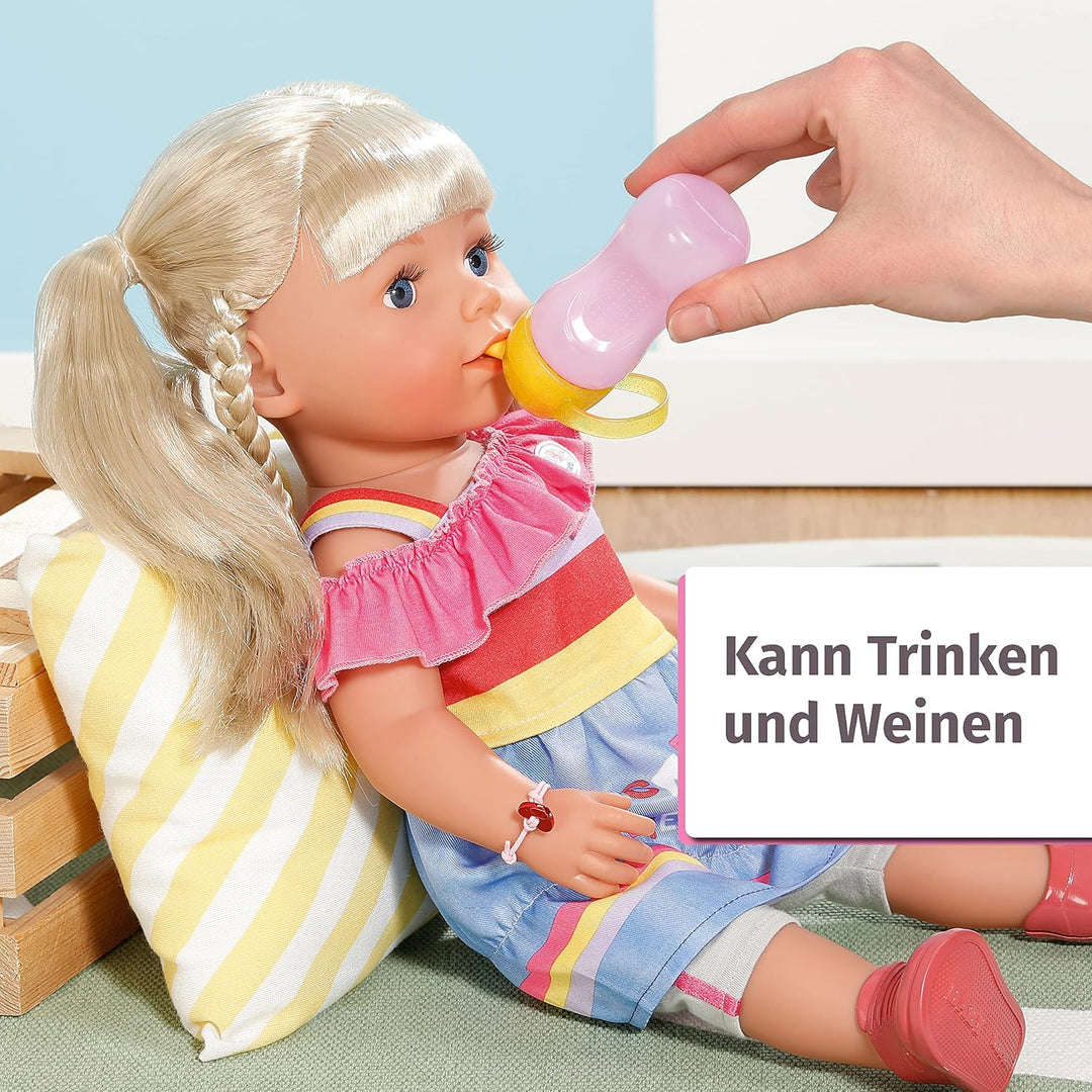 Zapf Creation 830345 BABY born Sister 43cm - Puppe mit lebensechten Funktion und langen blonden Haar