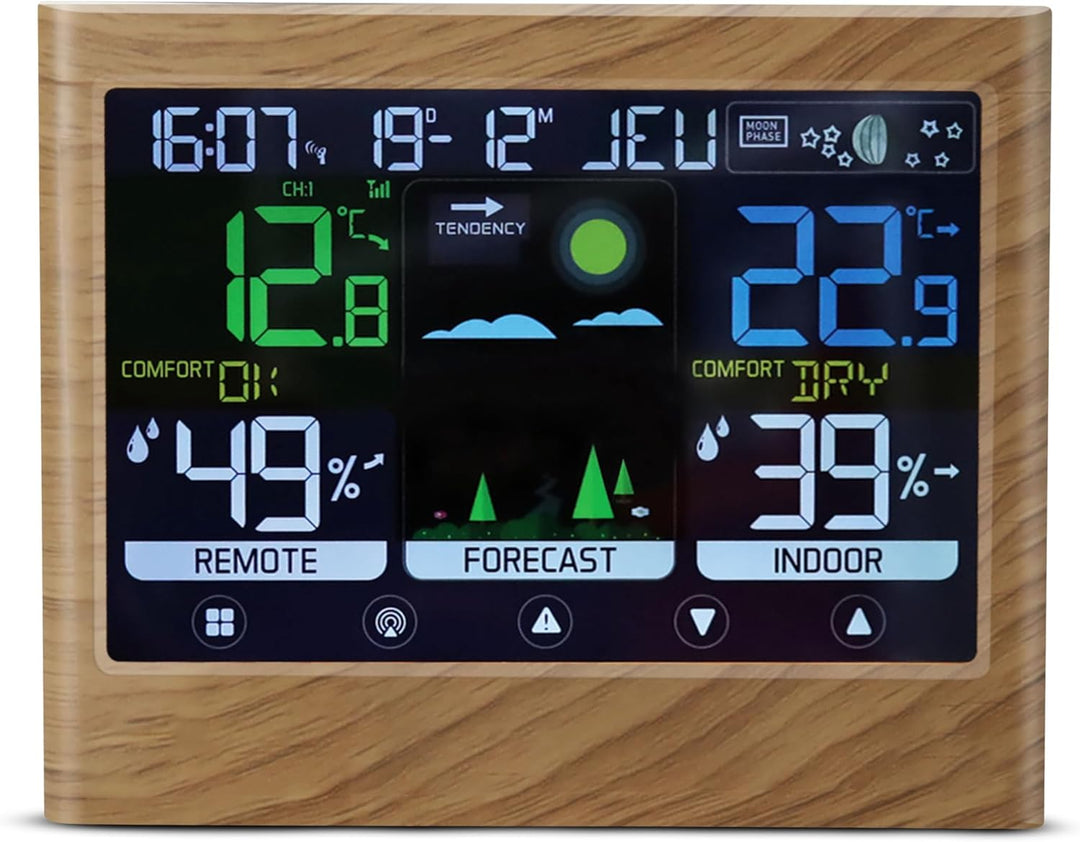 mooov 477534 Wetterstation für den Innenbereich mit Aussensensor – Temperatur, Luftfeuchtigkeit, Mon