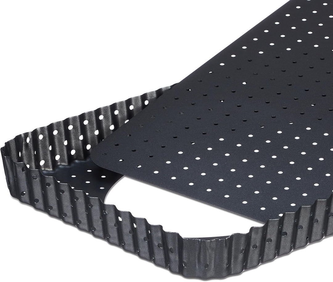 Relaxdays Tarteform, 2er Set, mit Hebeboden & Löchern, 2 Grössen, antihaftbeschichtet, rechteckige Q