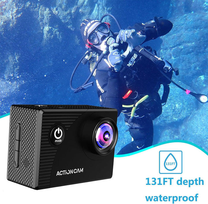 Xilecam Action Camera, Wasserdicht bis 40 Meter mit Langer Akkulaufzeit Schwarz, Schwarz