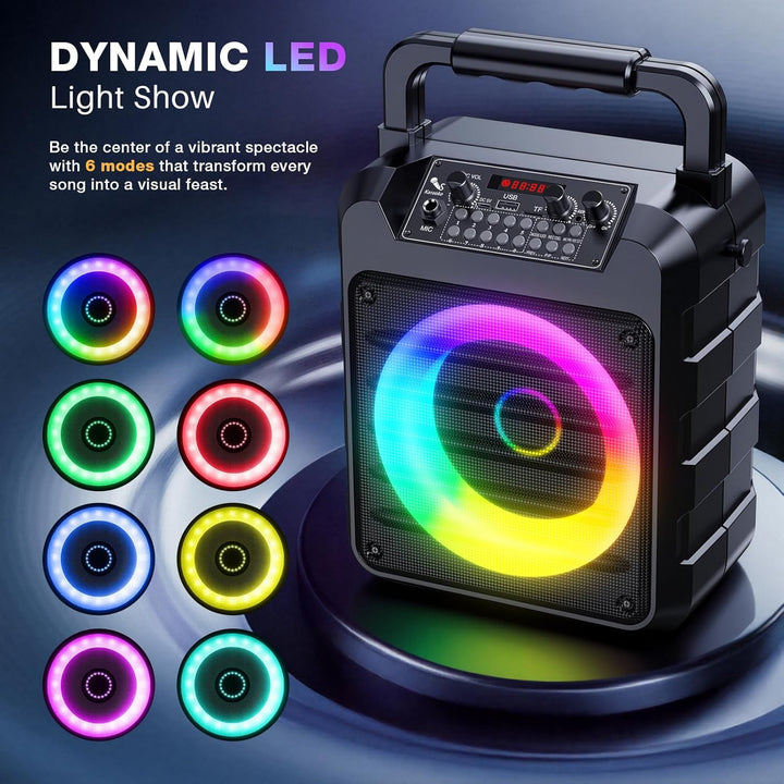 Dislocati Karaoke Maschine mit 2 Wireless Mikrofonen - 20W Tragbarer Party-Lautsprecher, LED-Lichtsh