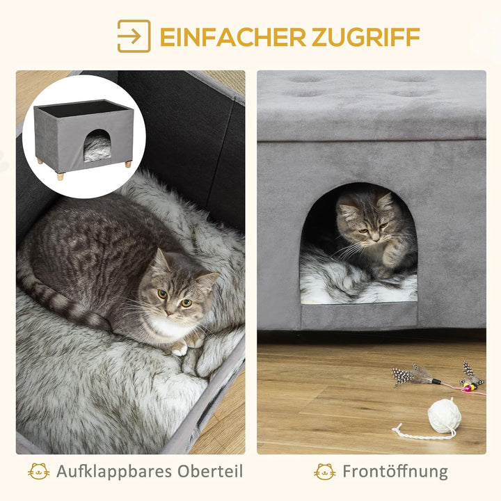 PawHut Katzenhöhle Katzenbett 2-IN-1 Katzenhaus Fusshocker mit Kissen Holzbeine Katzenzelt Haustierh