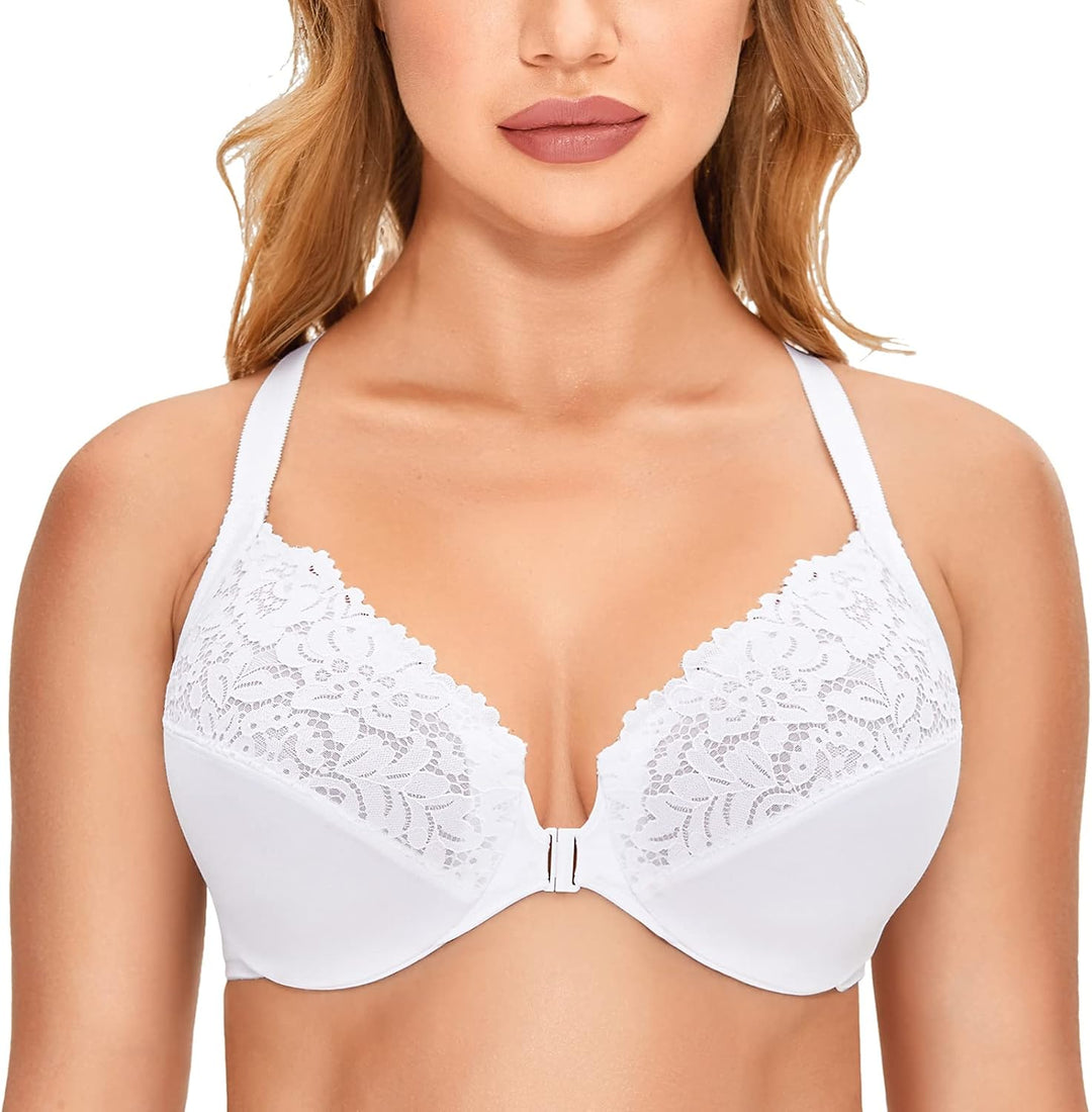 DELIMIRA Damen Vorderverschluss BH mit Bügel Vollständige Abdeckung Grosse Grössen 95E Weiss, 95E We