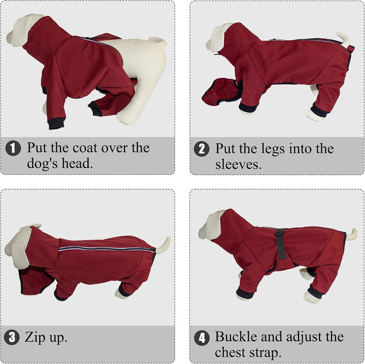 Hundemantel Wasserdicht Warm mit Beinen Hundejacke Winter Reflektierend Reissverschluss Hundemantel