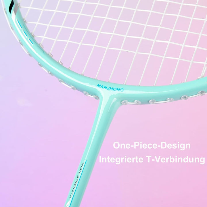 Badminton Set mit 2 Graphit Schläger - Kratzfestes Design - Federball Set für Erwachsene Incl. Feder