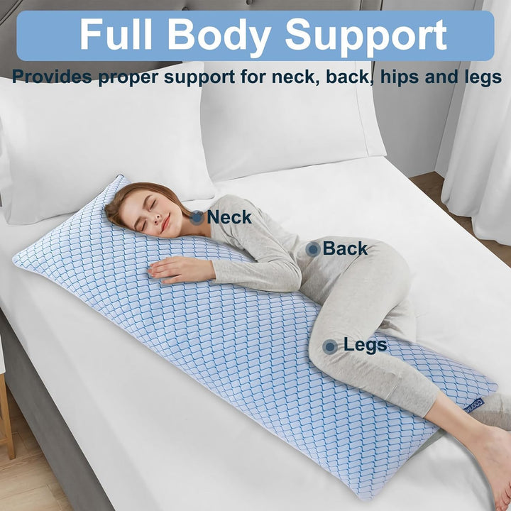 Körperkissen für Erwachsene -Langes Schlafkissen - zerkleinerter Memory Foam & kühlender Bezug mit R