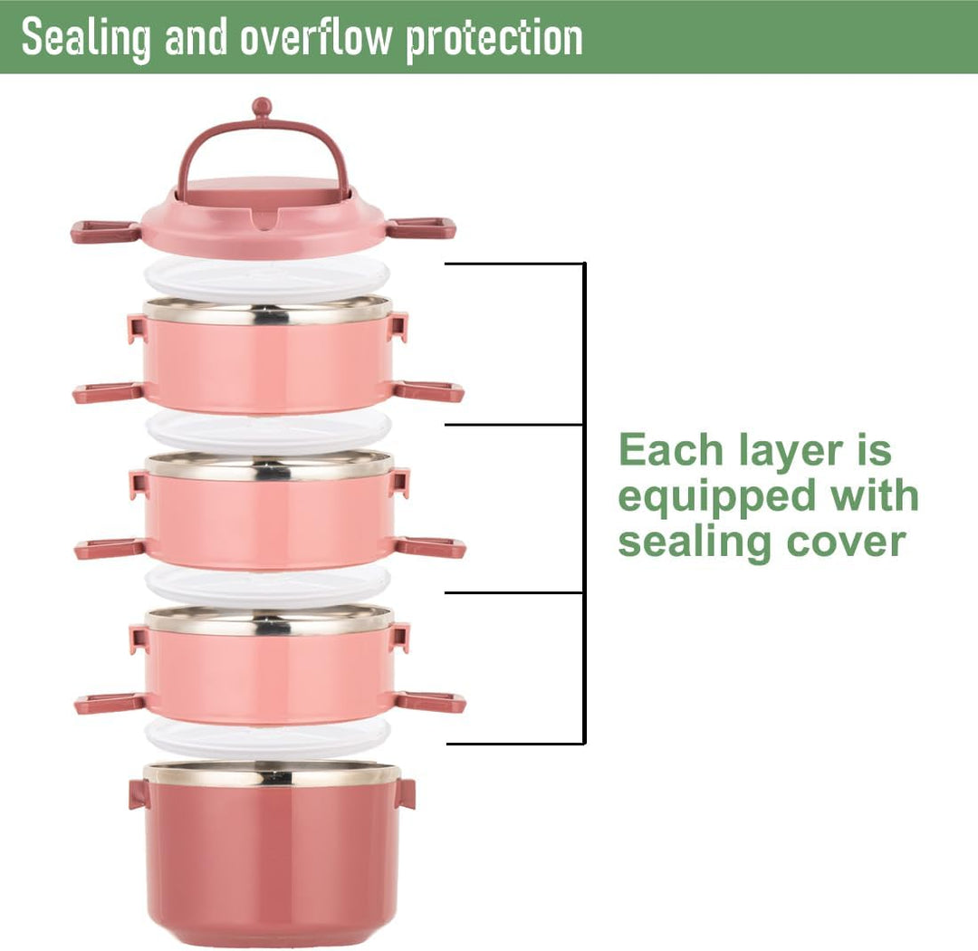 SANQIAHOME 4 Schichten Mehrschichtige stapelbare Edelstahl-Lunchbox,Auslaufsicher,rosa Rosa 4 Schich