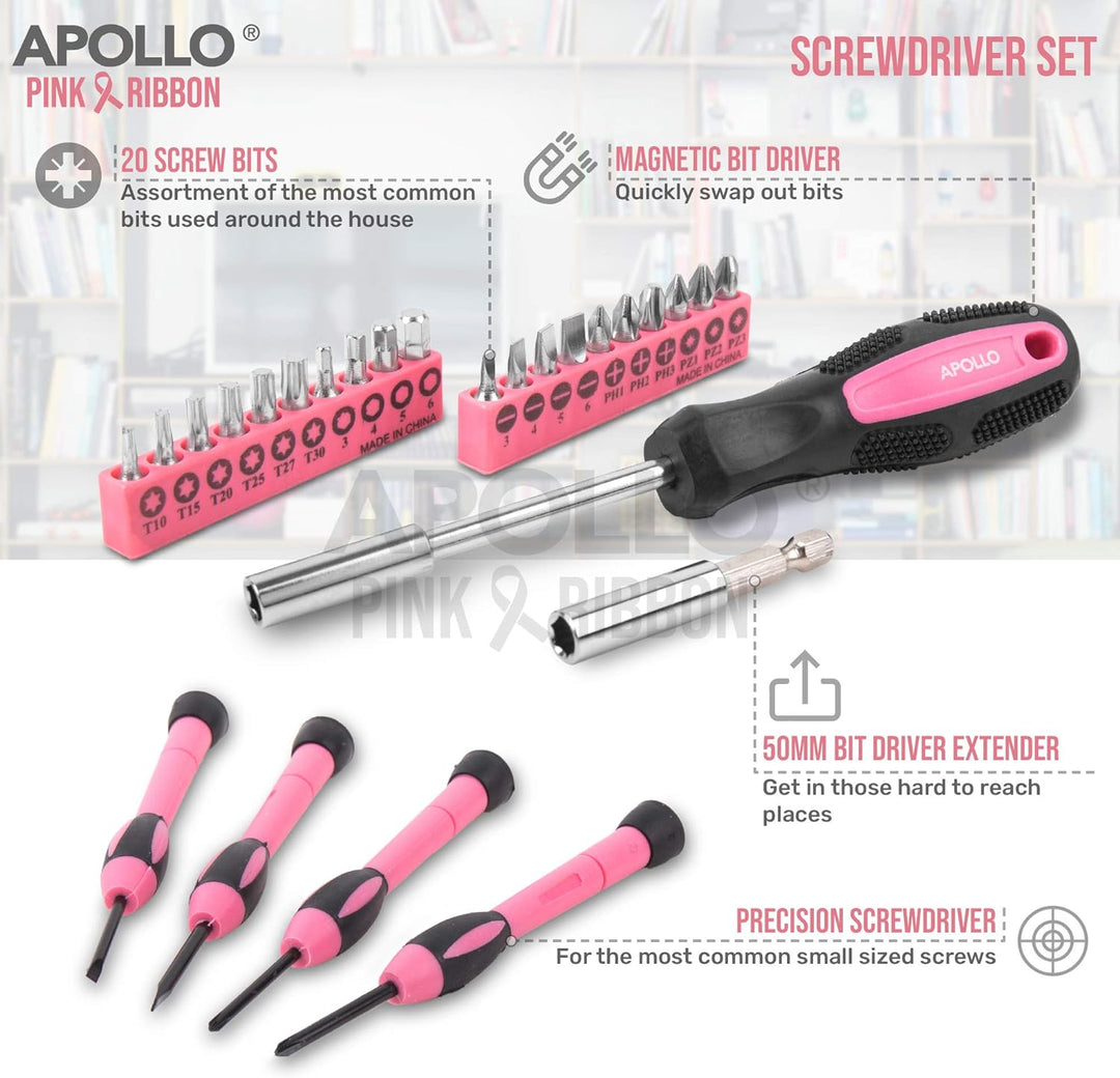 Apollo pinker Frauen Werkzeugkoffer mit pinkem Werkzeug-Set 39 Teile, ein tolles Geschenk für Frauen