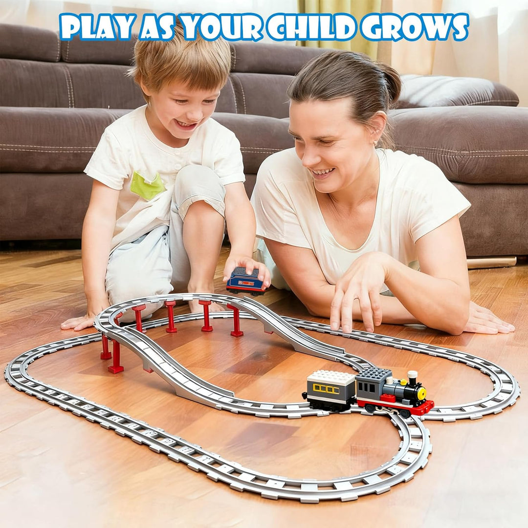 Bausteine Eisenbahn Schienen Set kompatibel mit Duplo Zug City, Schienen Erweiterung mit Brücke, Ger