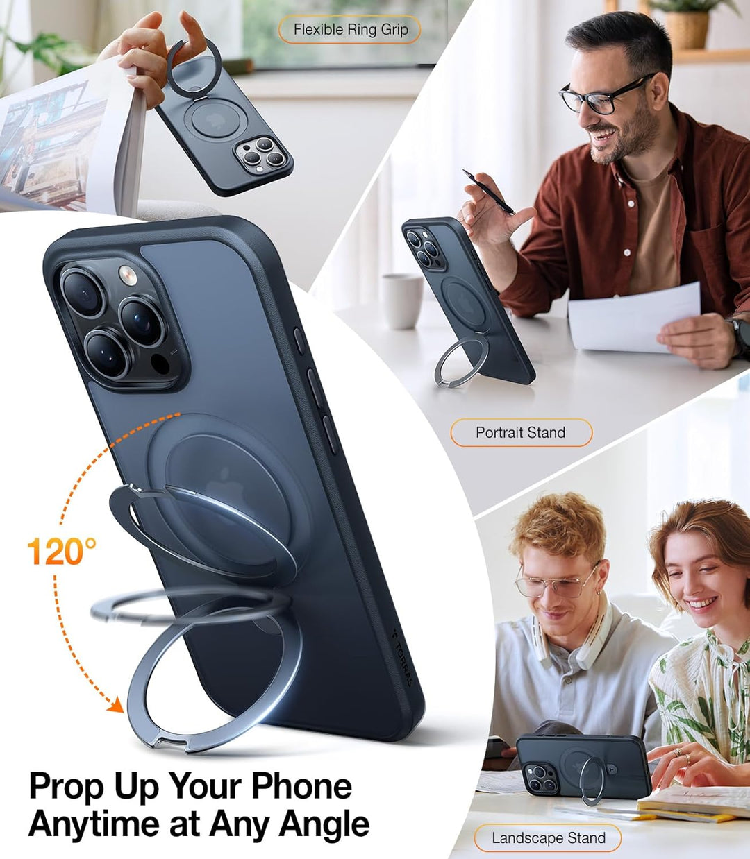 TORRAS Ostand All-in-One für iPhone 15 Pro Hülle für MagSafe (Nr.1 Magnetkraft, Unsichtbarer Ständer